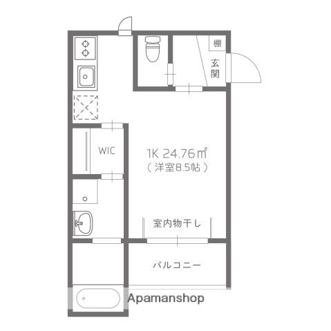 REVE西条岡町(1K/1階)の間取り写真