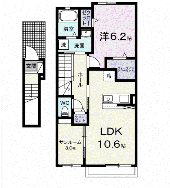 寺家アパート C(1LDK/2階)の間取り写真