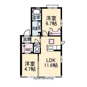 ハピネス西条D棟(2LDK/1階)の間取り写真