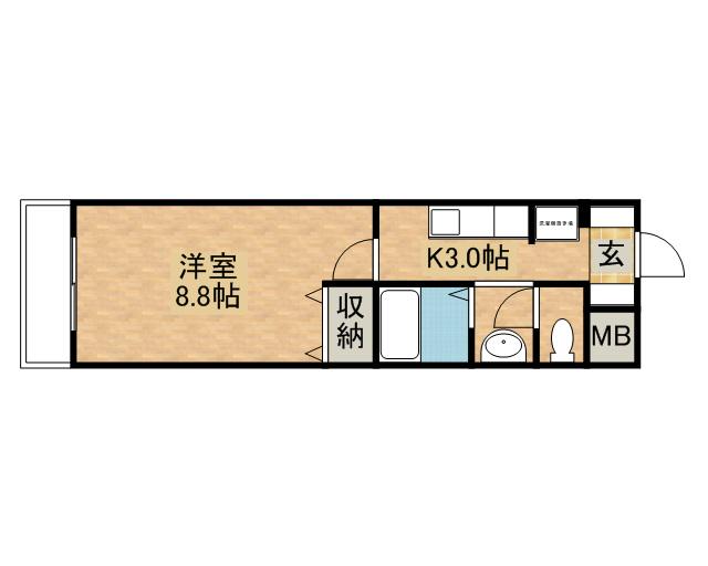 ベルジュヤノ(1K/3階)の間取り写真