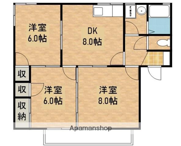 グレイスカンドウ C棟(3DK/1階)の間取り写真