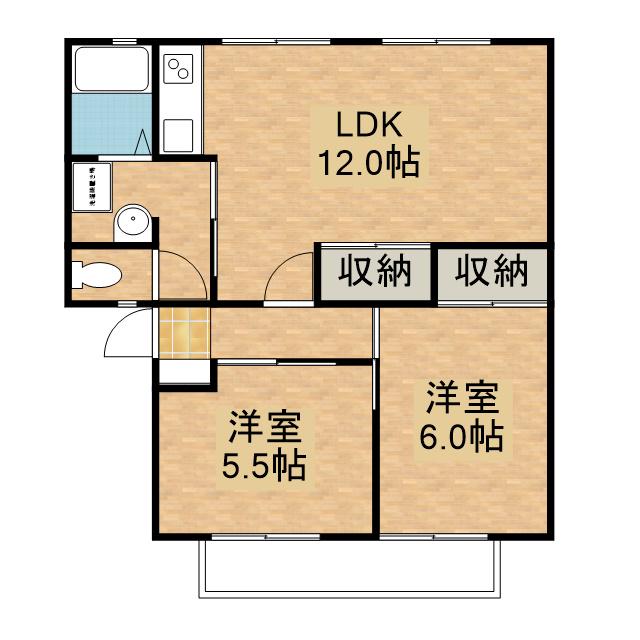 ウィンディア小林C(2LDK/2階)の間取り写真