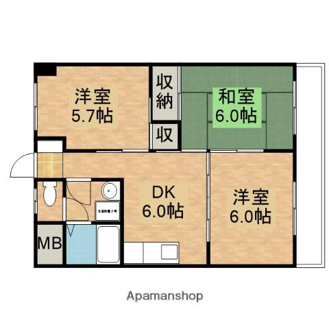 コーポ伊藤(3DK/4階)の間取り写真