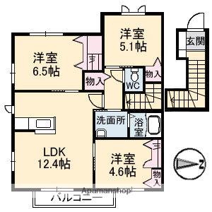ニューヴァレイ船越 A棟(3LDK/2階)の間取り写真