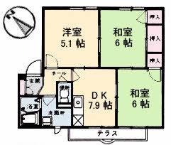 フレグランスYURI A棟(3DK/1階)の間取り写真
