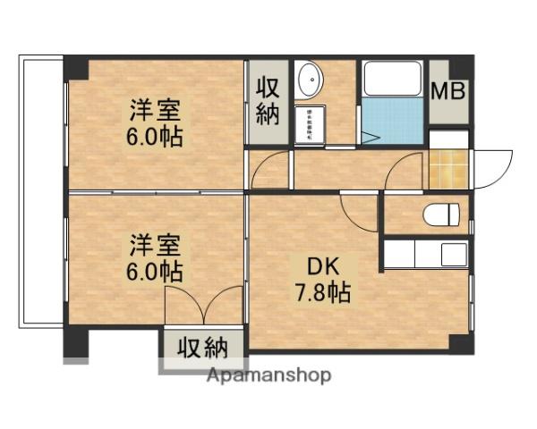 シャトレアンジェⅢ(2DK/2階)の間取り写真