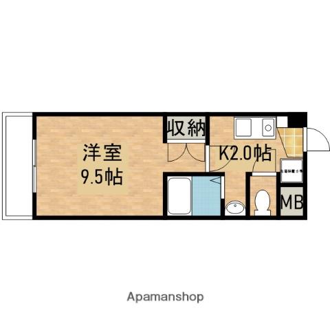 山陽本線 海田市駅 徒歩12分 4階建 築25年(1K/2階)の間取り写真