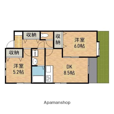 ムーンパディ船越(2DK/1階)の間取り写真