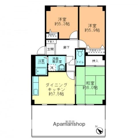 フォブール山崎(3DK/1階)の間取り写真