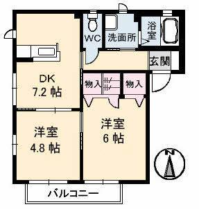 ハピネスル兒島 B館(2DK/1階)の間取り写真