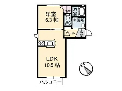 リッシュ安芸中野A棟(1LDK/2階)の間取り写真