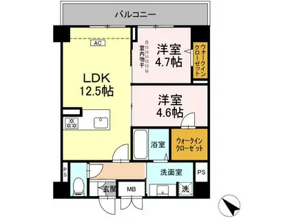 ヴィラ ひまわり(2LDK/7階)の間取り写真