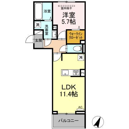 エスポワール天神(1LDK/3階)の間取り写真