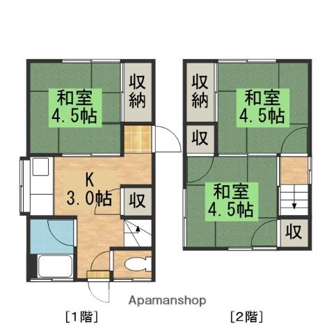 山陽本線 海田市駅 徒歩6分 2階建 築39年(3K)の間取り写真