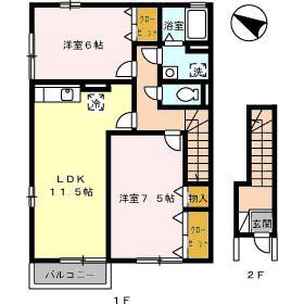 ローズコートHATAKA C棟(2LDK/2階)の間取り写真