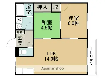 エルディム三通田(2LDK/2階)の間取り写真