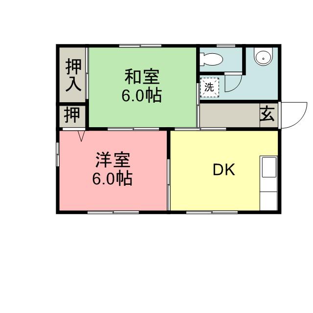 リバーサイドみかみ(2DK/1階)の間取り写真