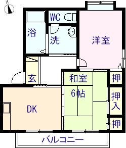 ディアスレミオⅠ(2DK/2階)の間取り写真