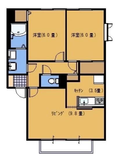 グランバンブーN(2LDK/2階)の間取り写真