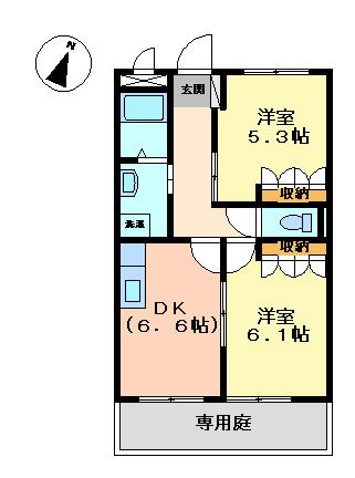 サンハイツ室尾(2DK/2階)の間取り写真