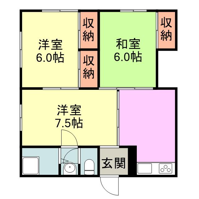 宇佐川ハイツ(3DK/2階)の間取り写真