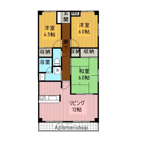 ガーデンパレス山手(3LDK/4階)の間取り写真