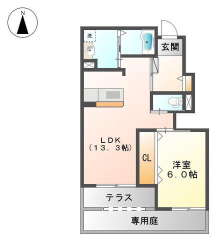 エアリアル(1LDK/1階)の間取り写真