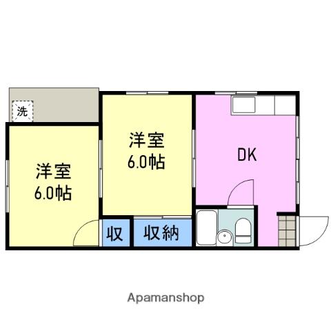 マンション河井(2DK/1階)の間取り写真