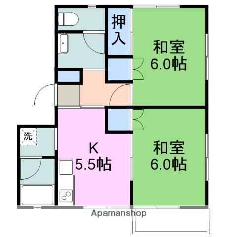 サニーハイツA(2K/2階)の間取り写真
