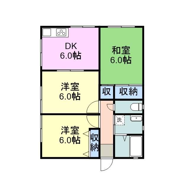 スリーS(3DK/2階)の間取り写真