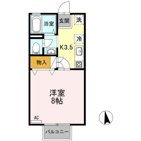 ウエスト千日(1K/2階)の間取り写真