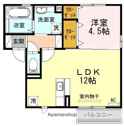 D-ROOMAGA(1LDK/2階)の間取り写真