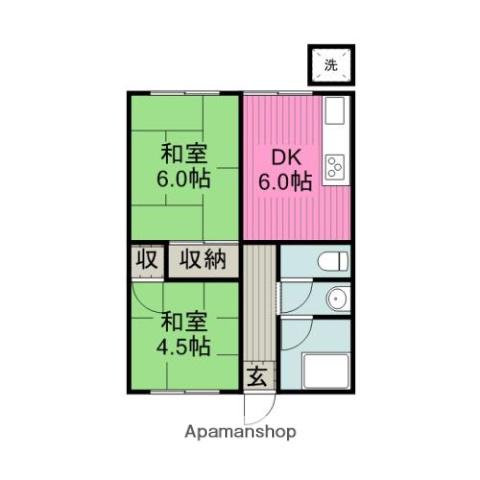 山陽本線 岩国駅 徒歩13分 1階建 築45年(2DK)の間取り写真