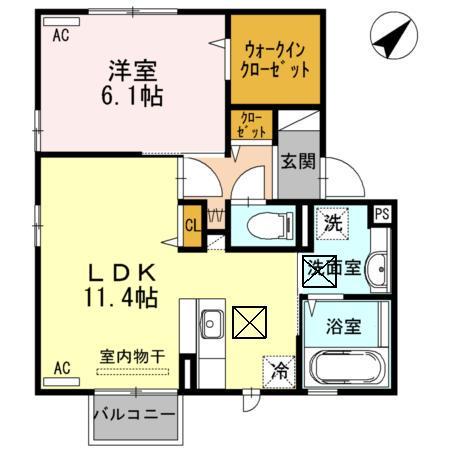 クレール高井(1LDK/1階)の間取り写真