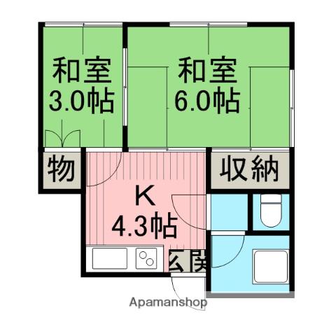 錦園荘(2K/2階)の間取り写真
