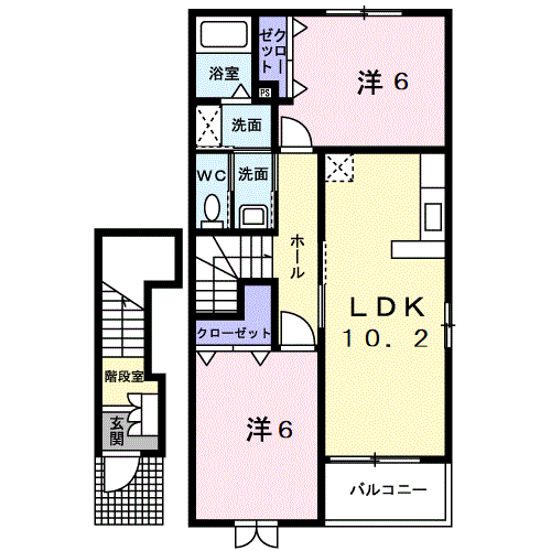 ヴァンクールA(2LDK/2階)の間取り写真