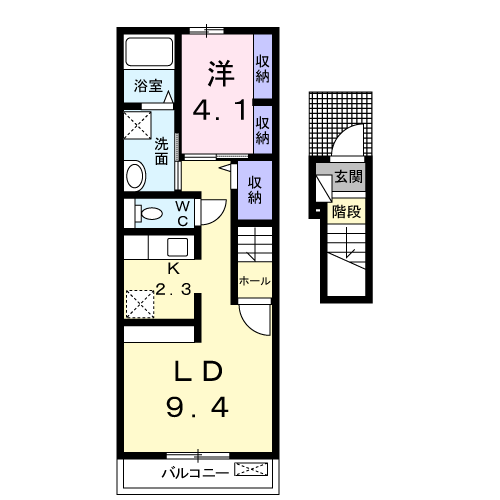 グラシオッソーレⅢ(1LDK/2階)の間取り写真