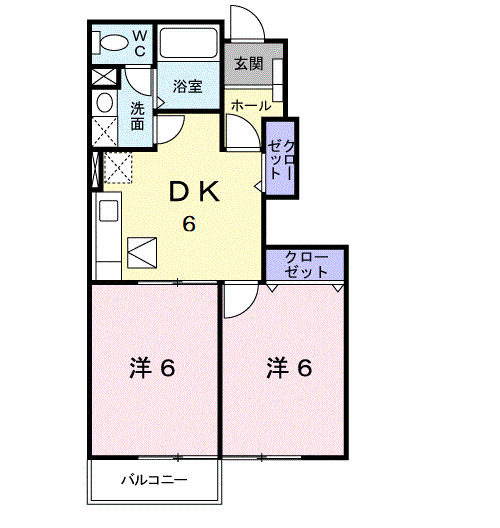 サニーハイツB(2DK/1階)の間取り写真