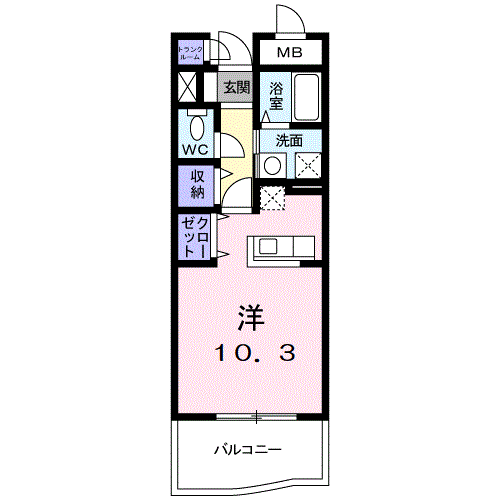 パークサイドアニヴァーサリー(ワンルーム/2階)の間取り写真