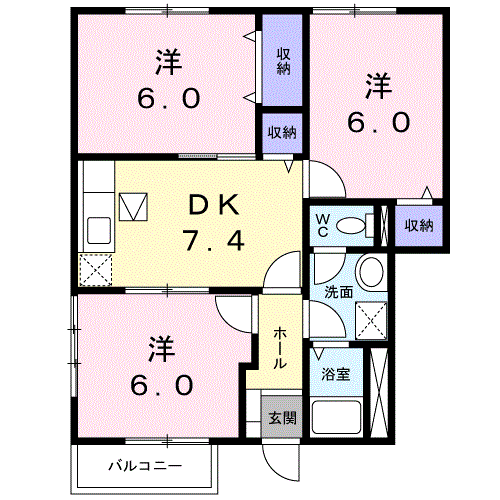 ブライトガーデン(3DK/1階)の間取り写真