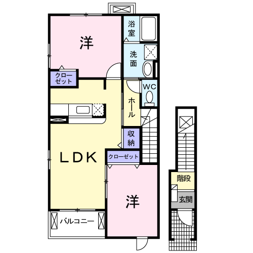 植松グランコートC(2LDK/2階)の間取り写真