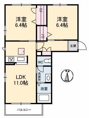グランドレガシーG棟(2LDK/3階)の間取り写真