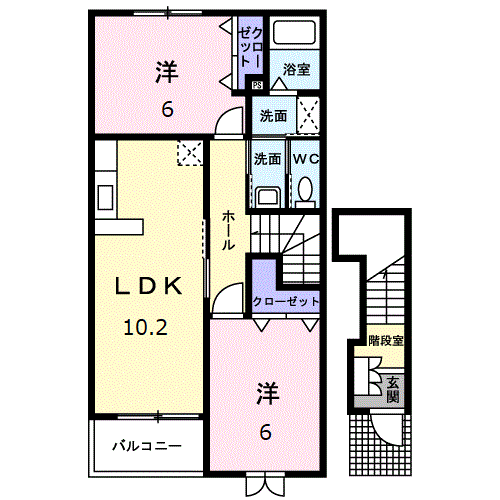 エスポワール ETO B(2LDK/2階)の間取り写真