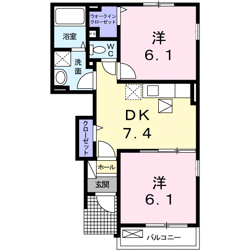 エアリーシーン(2DK/1階)の間取り写真