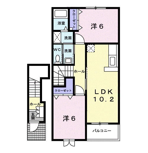 サンハウスヨシキ C棟(2LDK/2階)の間取り写真