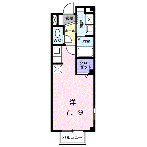 リウッシーレ B棟 (ワンルーム/2階)の間取り写真