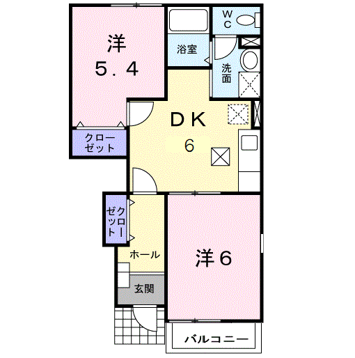 パストラル B棟(2DK/1階)の間取り写真