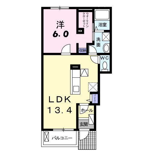 ピュアみのり(1LDK/1階)の間取り写真