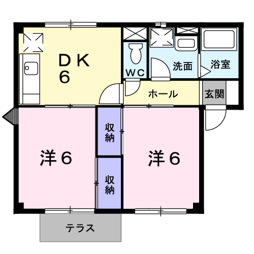 ジグフィールド(2DK/1階)の間取り写真