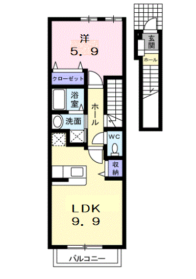 ソレイユ・ルヴァン1(1LDK/2階)の間取り写真